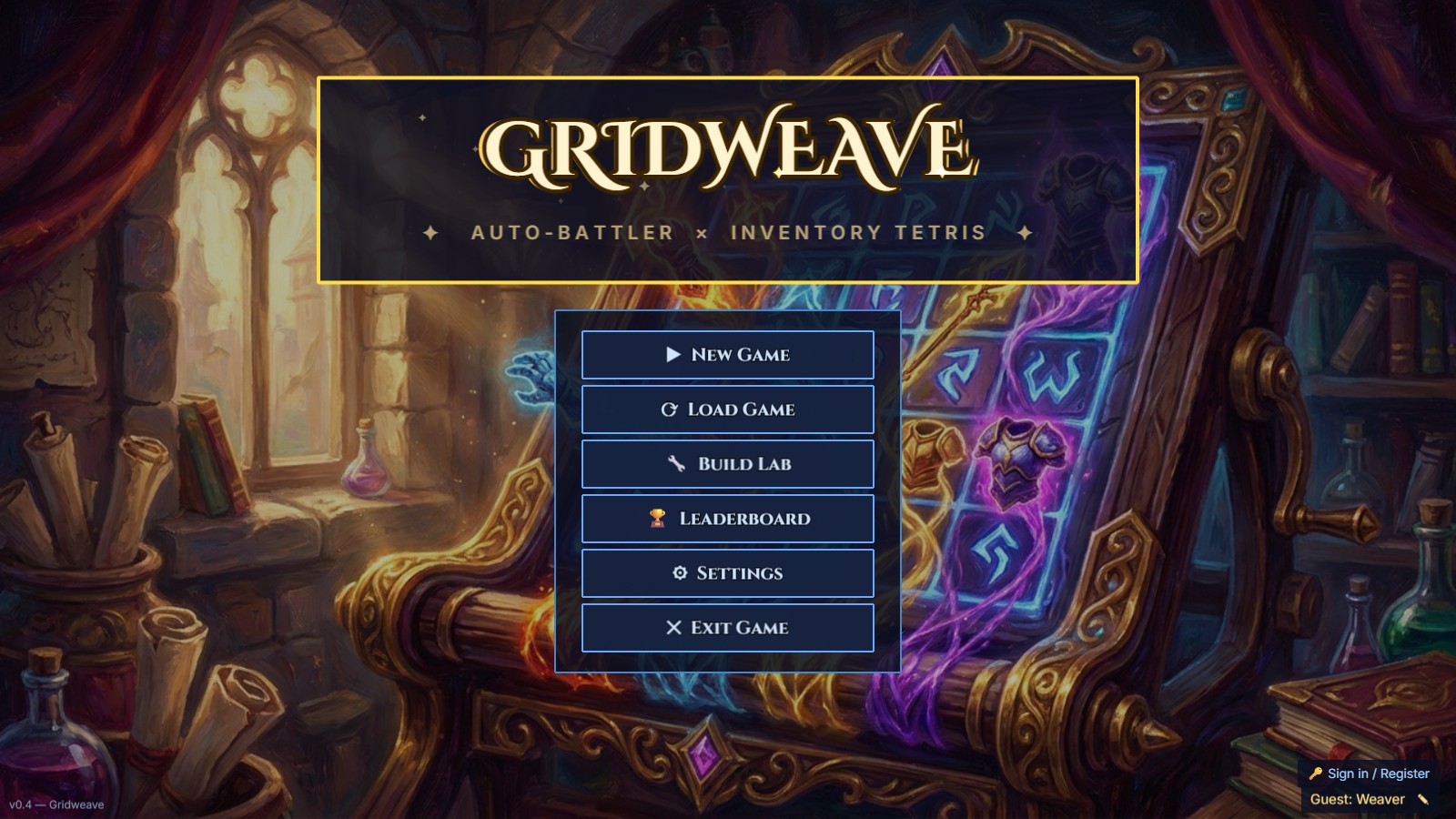Gridweave — free browser auto-battler × inventory Tetris published by Scuffed Publishing